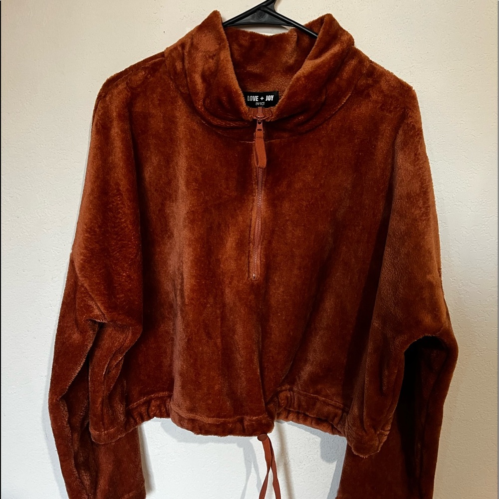 LOVE + JOY burnt orange crop half zip jacket